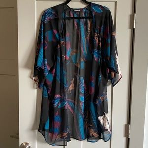 NWOT black sheer feather print kimono